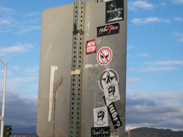 2 No Aliens Sticker On Back Of Sign - 100_0760